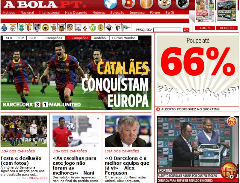 El diario portugués A Bola dice que los catalanes han conquistado Europa.