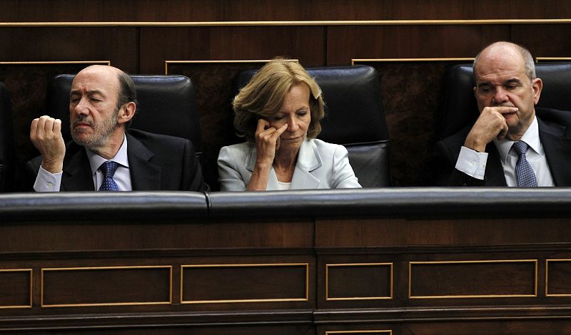 Alfredo Perez Rubalcaba, Elena Salgado y Manuel Chaves durante el debate sobre el estado de la nación