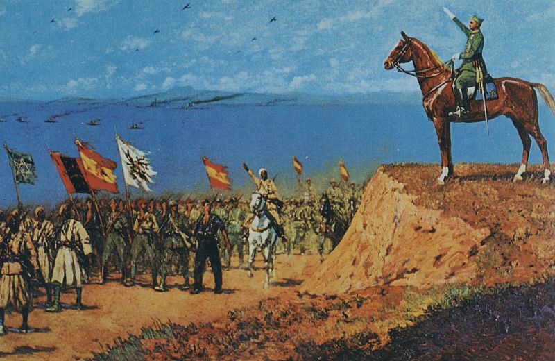 Cuadro alegórico de Francisco Franco saludando a las tropas