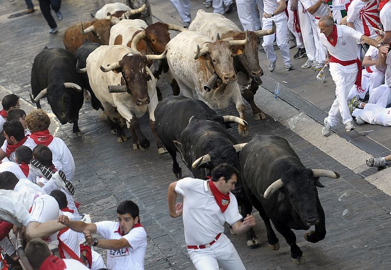 Los toros de la ganadería gaditana de Cebada Gago suben la cuesta de Santo Domingo