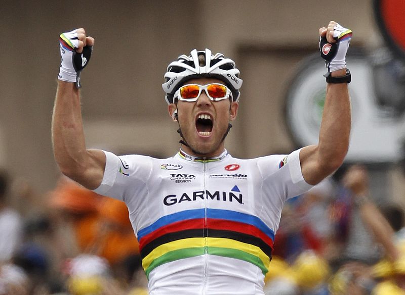 Thor Hushovd celebra su trunfo en la 13ª etapa, en una carrera muy 'noruega'.