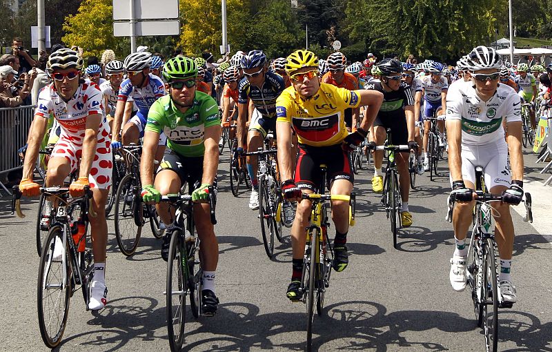 Samuel Sánchez, Cavendish, Evans y Rolland, campeones de la montaña, regularidad, general y jóvenes respectivamente.