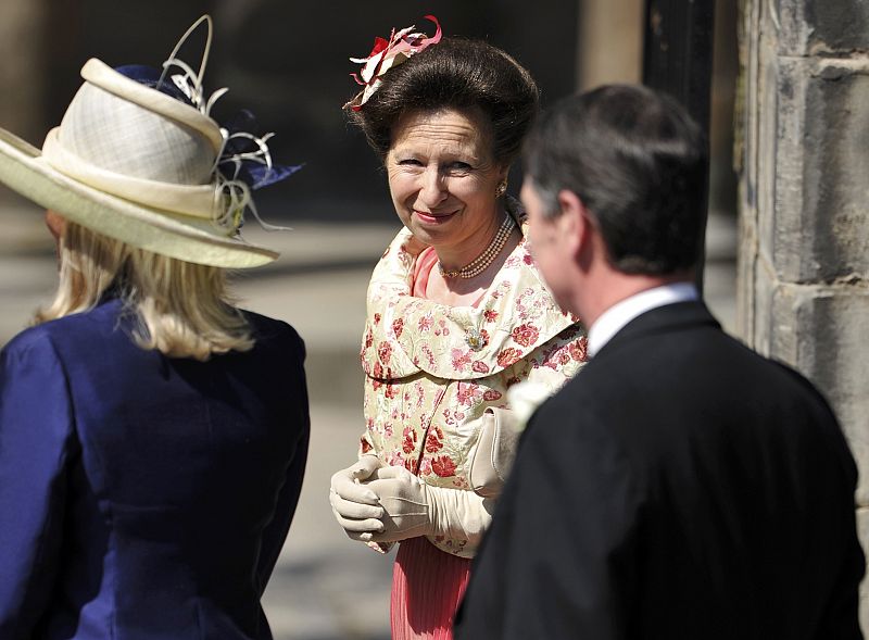 Britain's Princess Anne arrives for the wedding of her daughter Zara Phillips and Mike Tindall at Canongate Kirk in Edinburgh