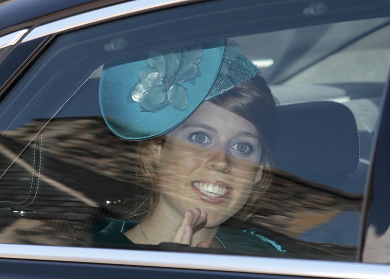 Britain's Princess Beatrice arrives for the between Zara Phillips and Mike Tindall at Canongate Kirk in Edinburgh