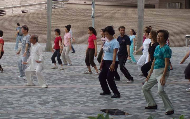 Ana y Miguel recibiendo una clase de tai chi
