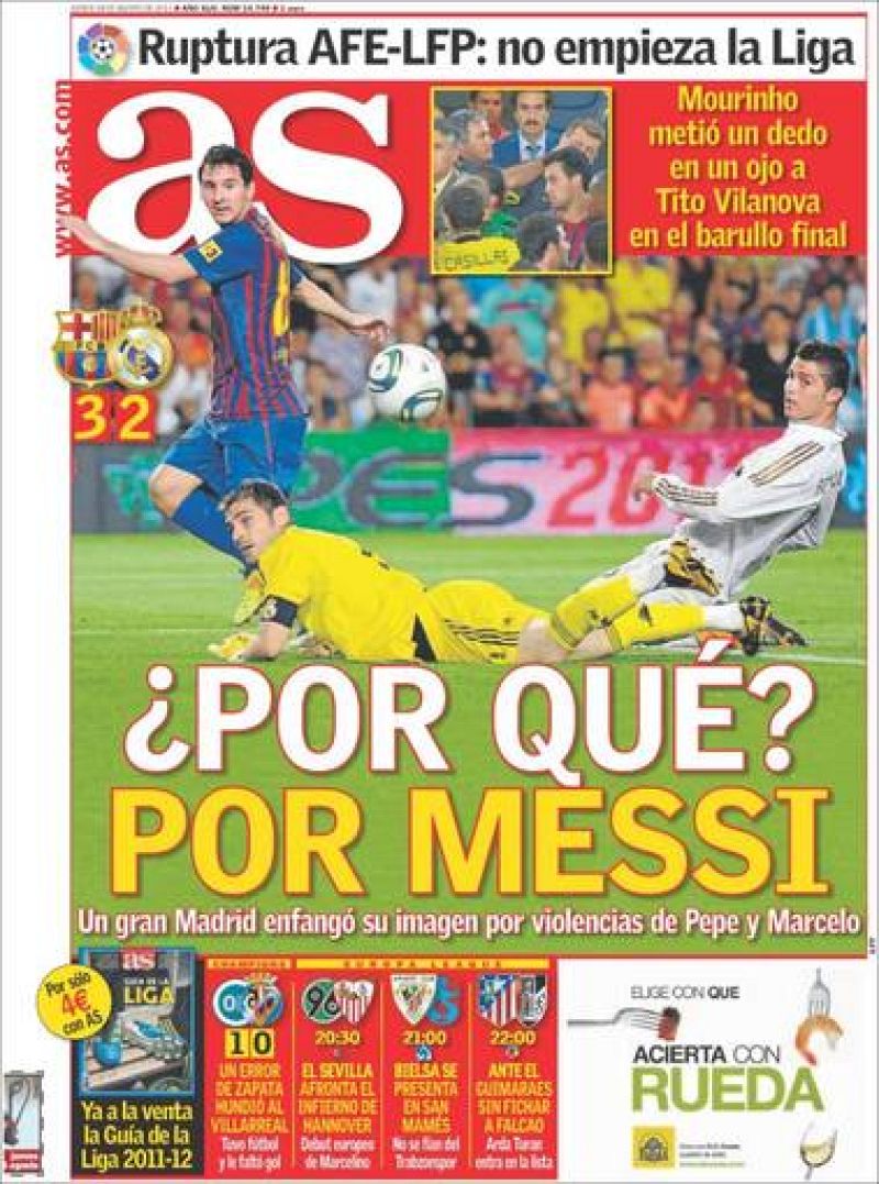  La prensa madrileña hace un juego de palabras con el famoso " ¿ Por qué ? " de Mourinho y destacan el juego del Leo Messi quien ha propiciado la victoria azulgrana.