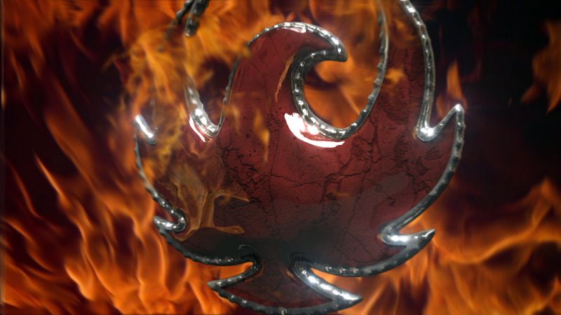 El logo de Águila Roja resurgiendo del fuego.