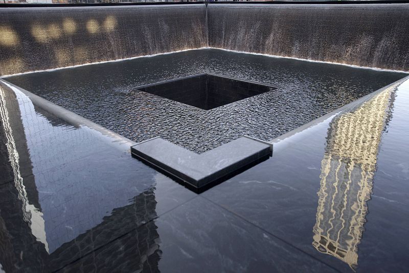 A memorial pool is seen at the National September 11 Memorial during tenth anniversary ceremonies at the World Trade Center site in New York