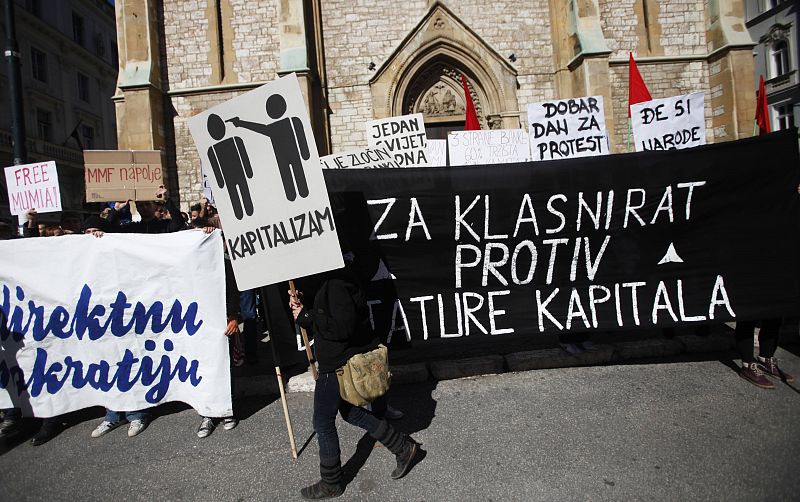 Protesters take part in the "Occupy Sarajevo" protest in Sarajevo