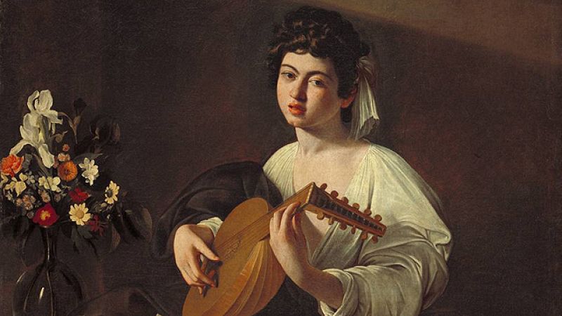 'Tañedor de laúd'.Caravaggio (Michelangelo Merisi da Caravaggio). Óleo sobre lienzo, 94 x 119 cm(1595 - 1596).San Petersburgo, State Hermitage Museum