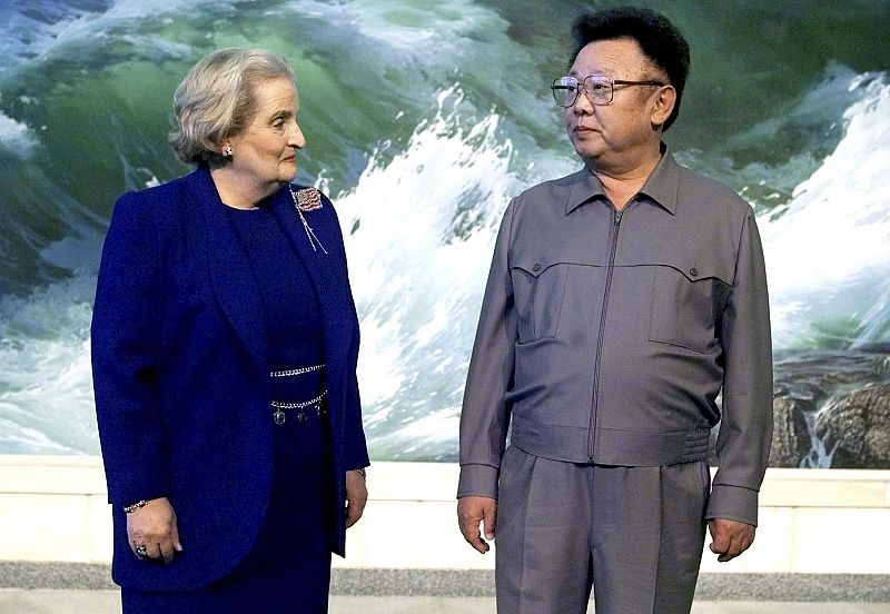 File photo of North Korean leader Kim and U.S. Secretary of State Albright in Pyongyang