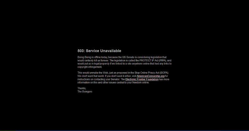 'Boing Boing', una de los blogs más populares, también ha secundado el 'apagón' contra la Ley SOPA