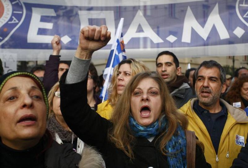People shout during a huge anti-austerity demonstration in Athens' Syntagma square 