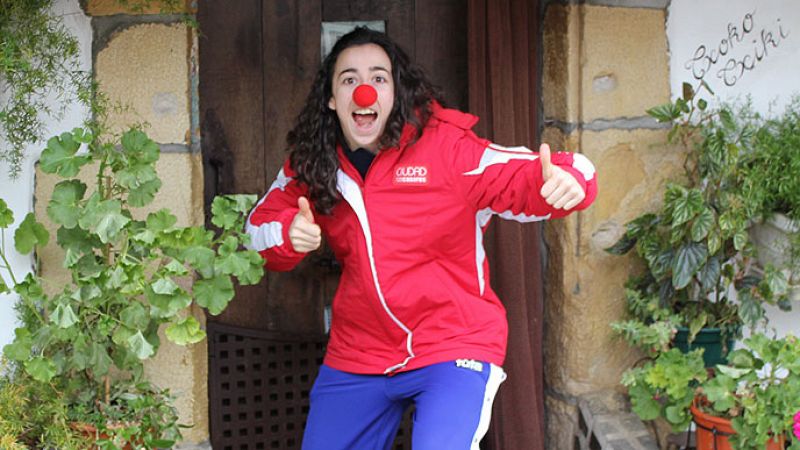 La jugadora del Ros Casares Silvia Dominguez con la nariz roja.