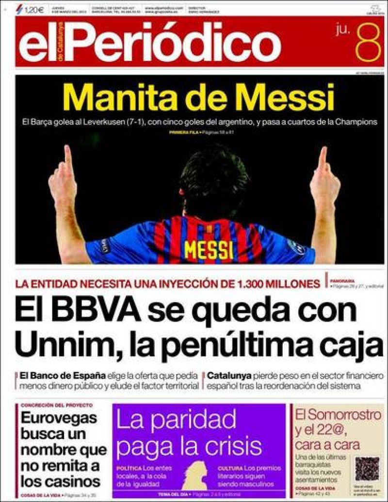 Portada de El Periódico de Catalunya 