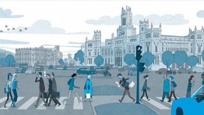 Ilustración de Juan Berrio para el libro 'Plaza de Cibeles, Madrid'