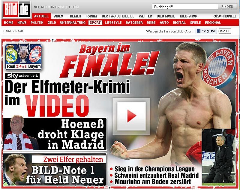 El tabloide Bild titula "El sueño del Bayern es realidad" y comenta que la victoria del Bayern "es también un triunfo sobre nuestra pesadilla española.