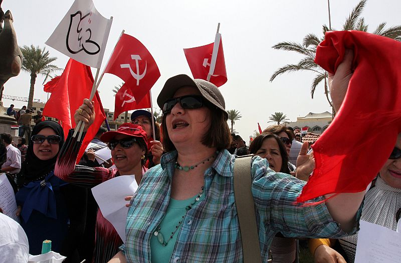 Simpatizantes del Partido Comunista Iraquí en la plaza Firdous, en el centro de Bagdad, durante la manifestación del 1º de Mayo