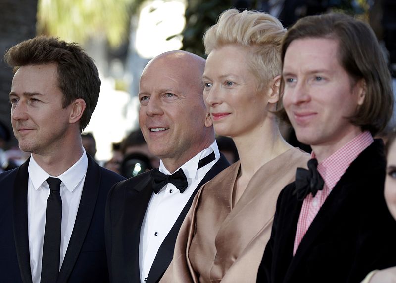 Cast members and director Anderson arrive on the red carpet for the screening of the film Moonrise Kingdom in competition at the 65th Cannes Film Festival