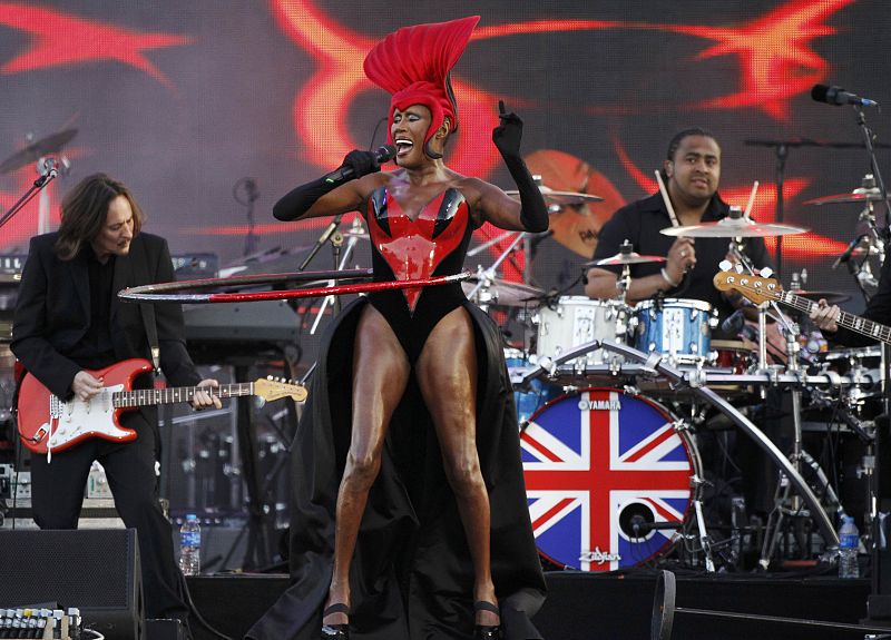 Jamaican singer Grace Jones performs during the Diamond Jubilee concert at Buckingham Palace in London