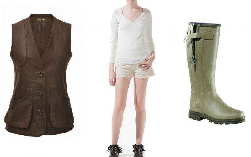 Algunas de las prendas del look de Kate: Chaleco de nobuck de Really Wild (500 EUR aprox.), jersey de Zara (9,95 EUR) y botas Wellington de Le Chameau Vierzonord (250 EUR aprox.)