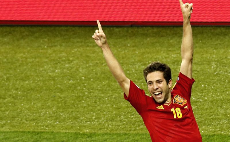 Jordi Alba, autor del segundo tanto de España, celebra su tanto
