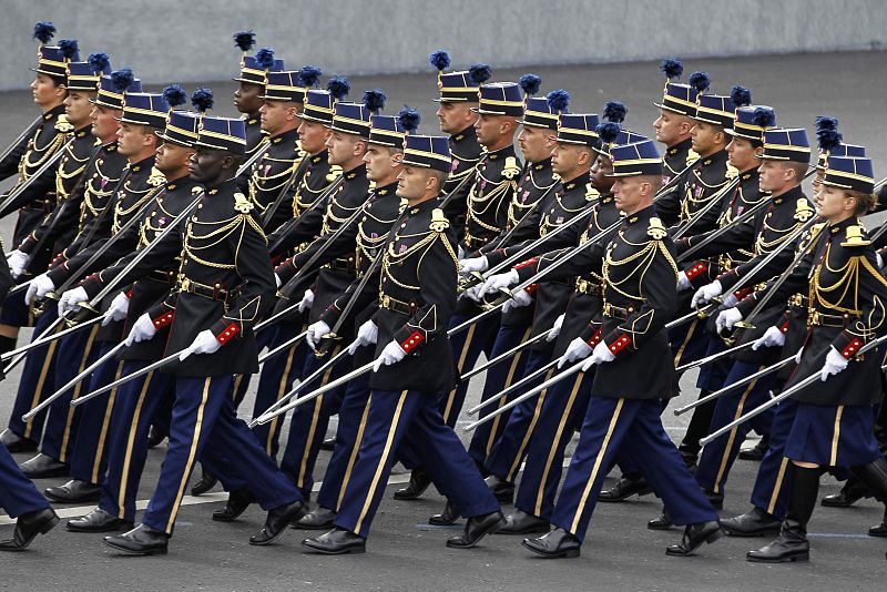 Members of the French National gendarmerie officers school take part in the traditional Bastille Day military parade in Paris