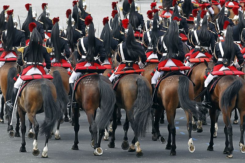 The French mounted Republican Guard take part in the traditional Bastille Day military parade in Paris