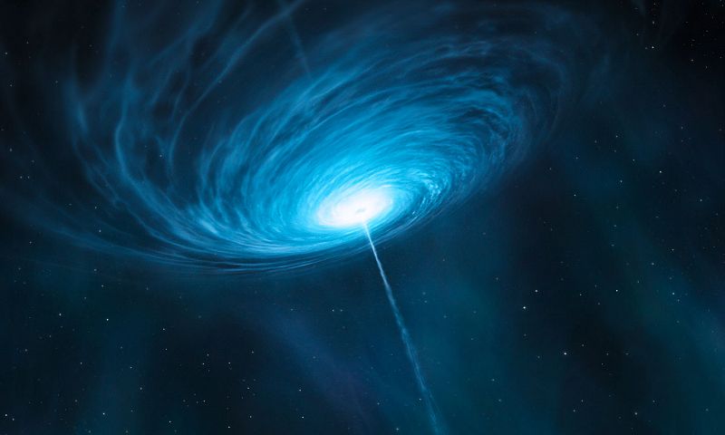 Recreación artística del quásar 3C 279 observado por los astrónomos