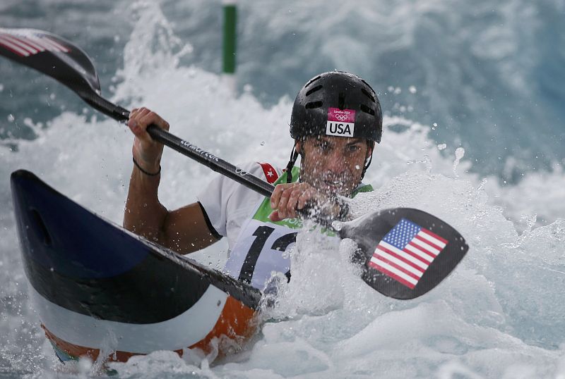 Scott Parsons of the U.S. competes in the men's kayak (K1) heat at Lee Valley White Water Centre at the London 2012 Olympic Games
