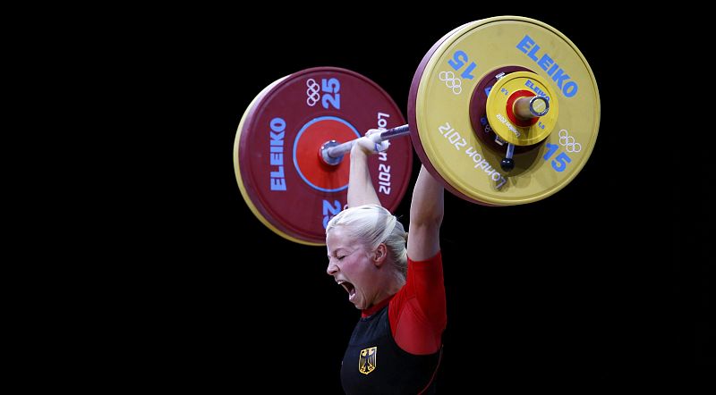 Germany's Julia Rohde competes on the women's 53Kg Group B weightlifting competition at the London 2012 Olympic Games