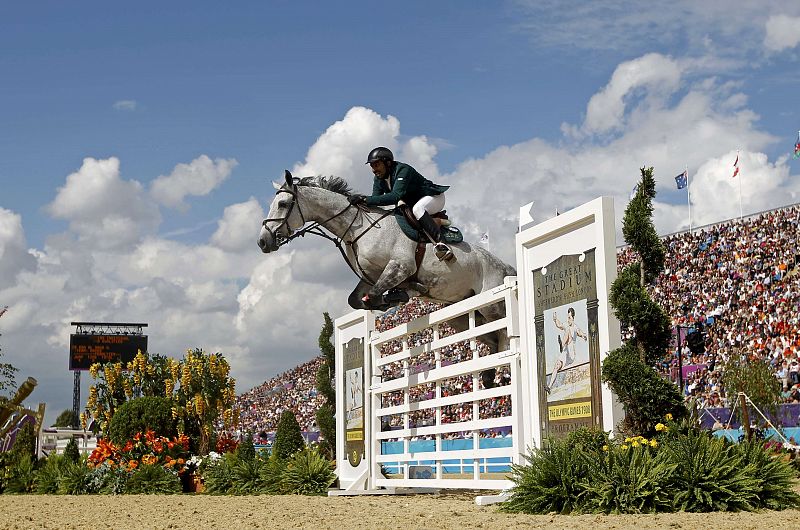 El saudí Kamal Bahamdan, durante la clasificación individual de salto, en la que ha quedado en tercer lugar. Se ha celebrado en el Greenwich Park