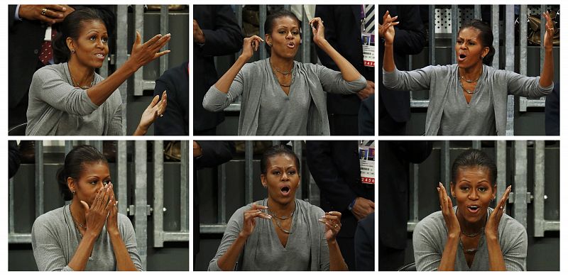 Así de nerviosa vimos a Michelle Obama durante uno de los partidos de clasificación de baloncesto.