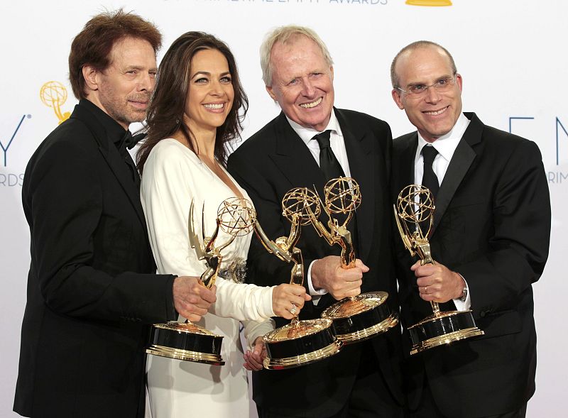 Los productores Jerry Bruckheimer, Elise Doganieri, Bertram van Munster y Jonathan Littman de la serie "The Amazing Race"