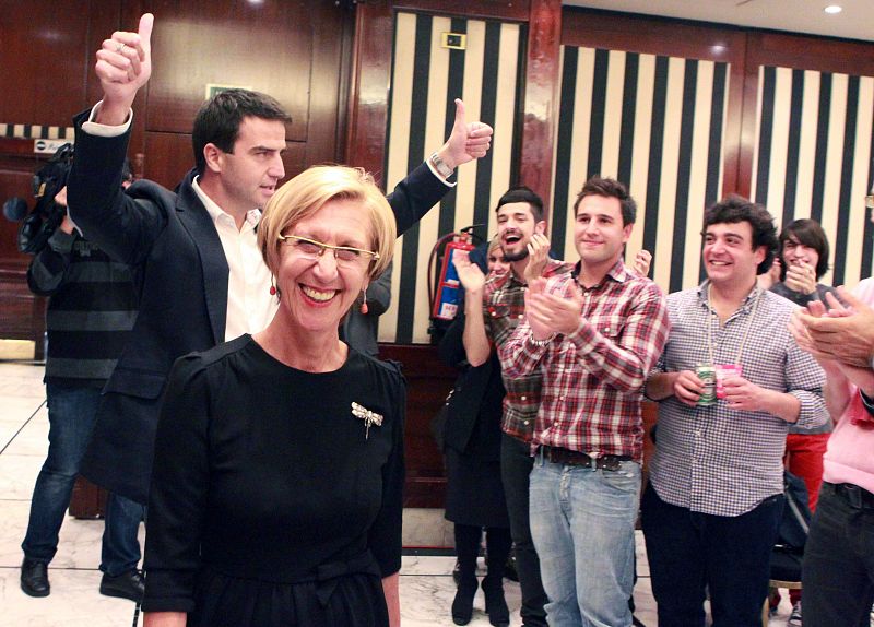 La portavoz nacional de UPyD, Rosa Díez, y al candidato a lehendakari Gorka Maneiro, celebran los resultados