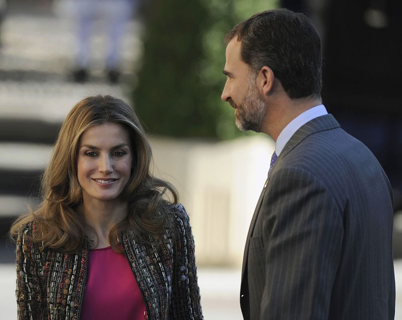 Spain's Crown Prince Felipe and Princess Letizia arrive at the Reconquista Hotel for the Prince of Asturias Awards, in Oviedo