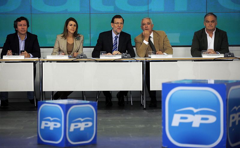 Spanish Prime Minister and the ruling People's Party leader Mariano Rajoy sits during a national executive committee meeting in Madrid