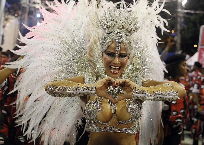 Drum Queen Viviane Araujo of the Salgueiro samba school participates on the first night of the annual carnival parade in Rio de Janeiro's Sambadrome