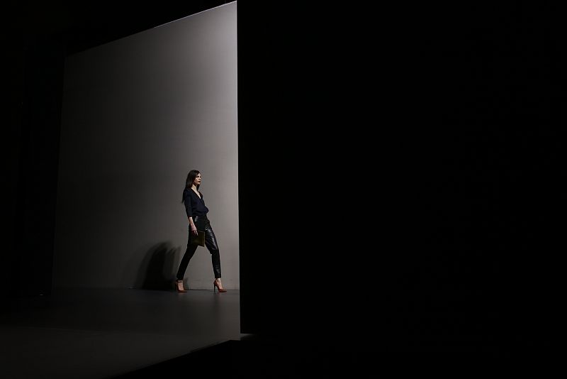 A model presents a creation from Roberto Torretta' s Fall/Winter 2013 collection during the Mercedes-Benz Fashion Week in Madrid