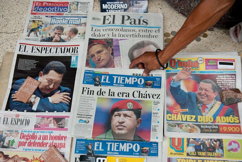 Algunas de las portadas de los periódicos venezolanos, todas ellas dedicadas al difunto presidente Hugo Chávez