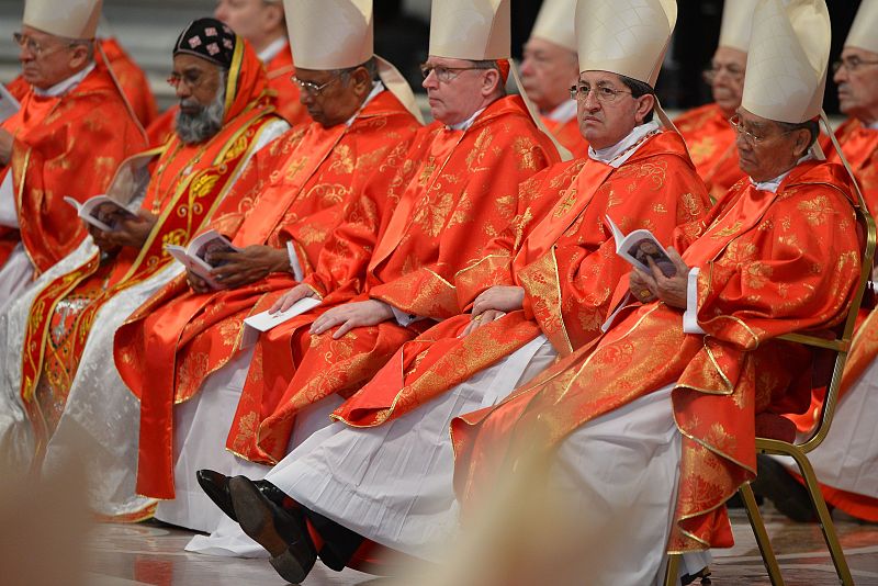Algunos de los cardenales ojean las lecturas durante la misa "pro eligendo papa"