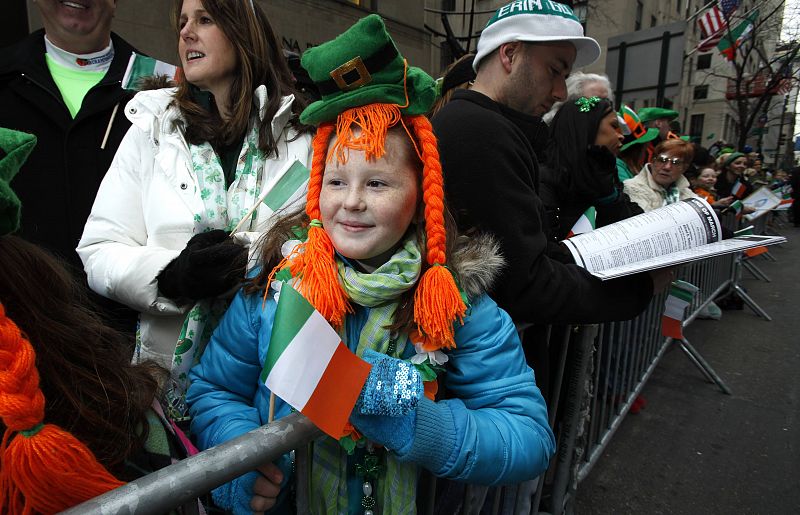 Shannon Stanton, 9, watches the St. Patrick's Day Parade in New York