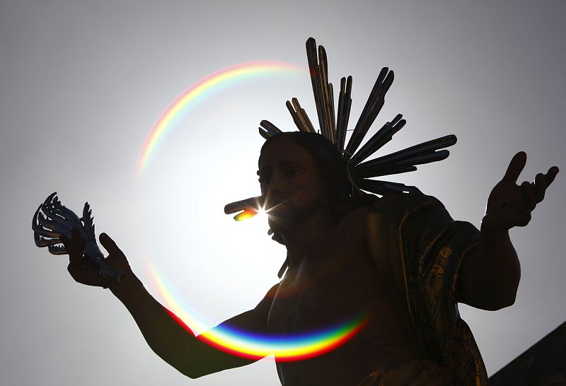 A statue of the Risen Christ is seen during an Easter Sunday procession in Cospicua