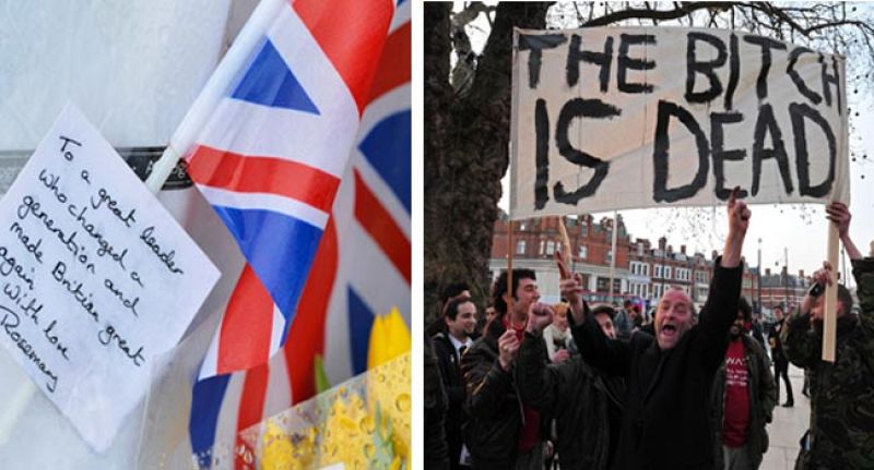 La figura de Margaret Thatcher sigue siendo polémica tras su muerte. Manifestaciones de duelo frente a otras de alegría han tenido lugar en el Reino Unido.