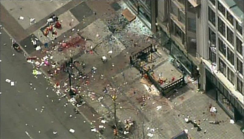 NBC still image taken from video shows the scene of an explosion at the Boston Marathon