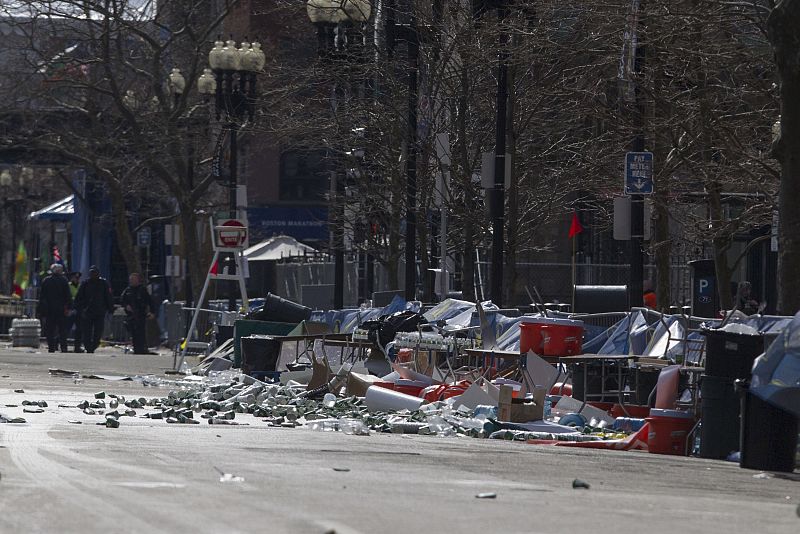 Lugar de las explosiones cerca de la línea de meta del maratón de Boston