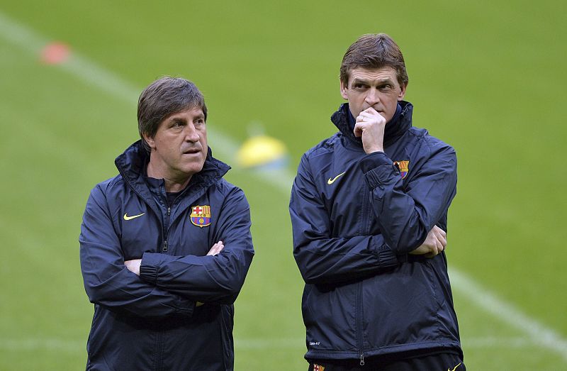 El entrenador del Barcelona, Tito Vilanova, y su ayudante, Jordi Roura.