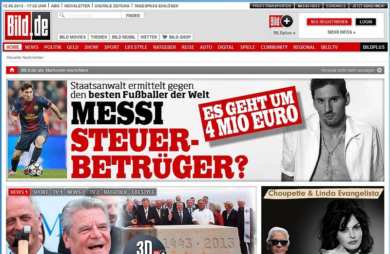 La apertura del medio sensacionalista alemán la protagoniza el futbolista argentino.