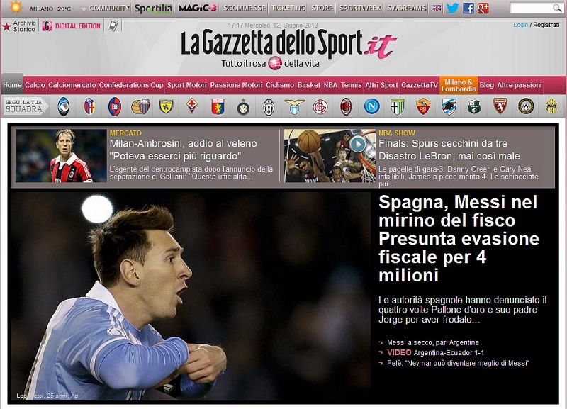 La Gazzetta dello Sport italiana no podía pasar por alto la noticia.