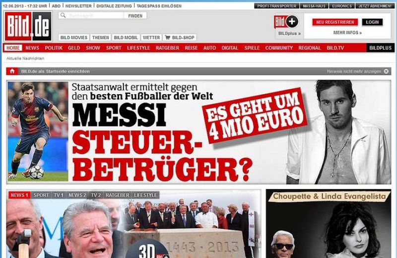 La apertura del medio sensacionalista alemán la protagoniza el futbolista argentino.